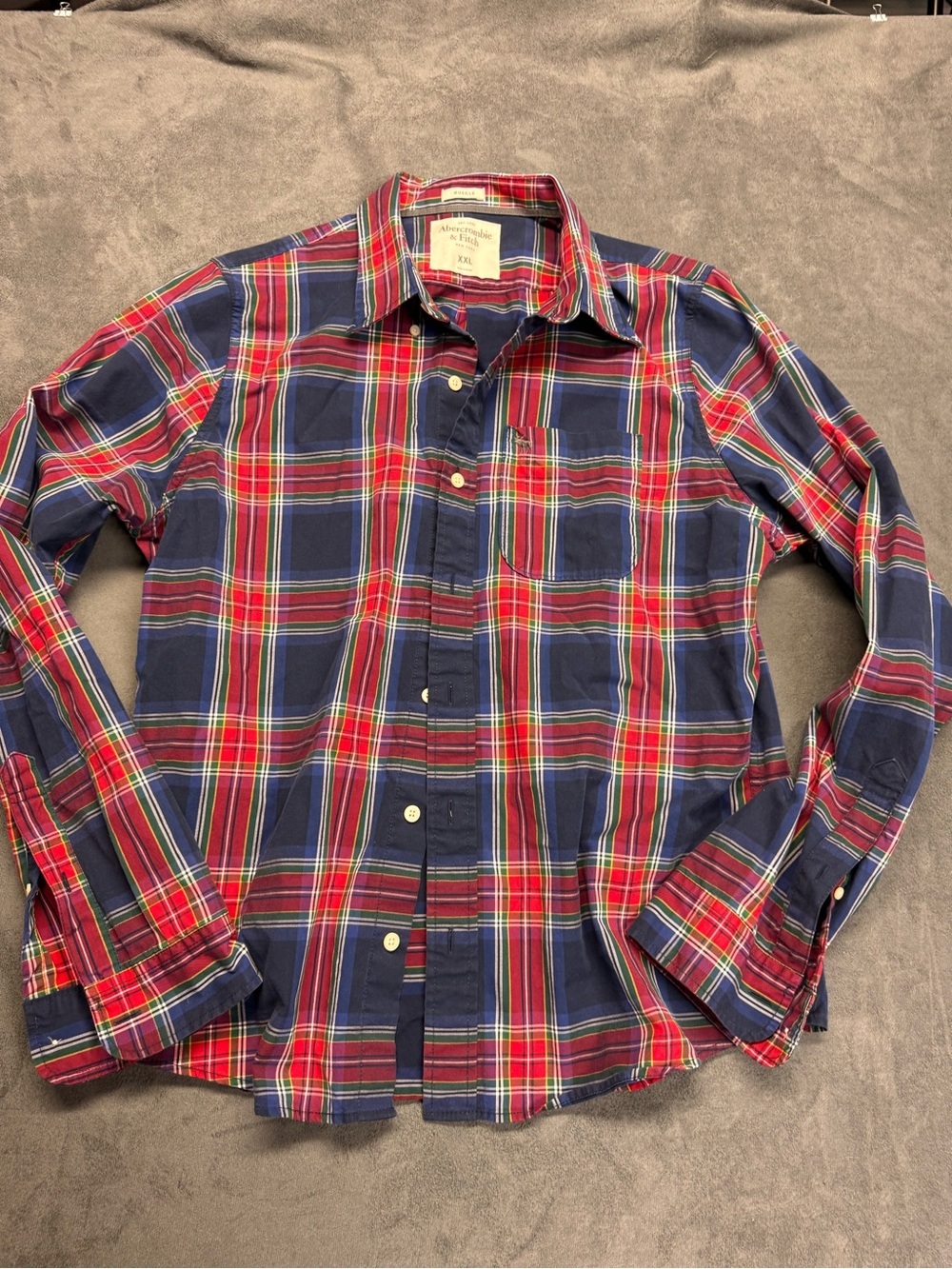 Abercrombie & Fitch Navy and Red Plaid Button-Down Shirt
